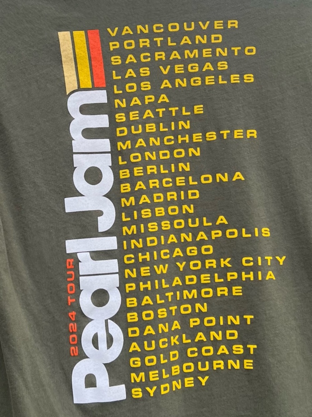 Pearl Jam 2024 Tour T-shirt | Olive Green Graphic Band Shirt | Size Small - Picture 5 of 8